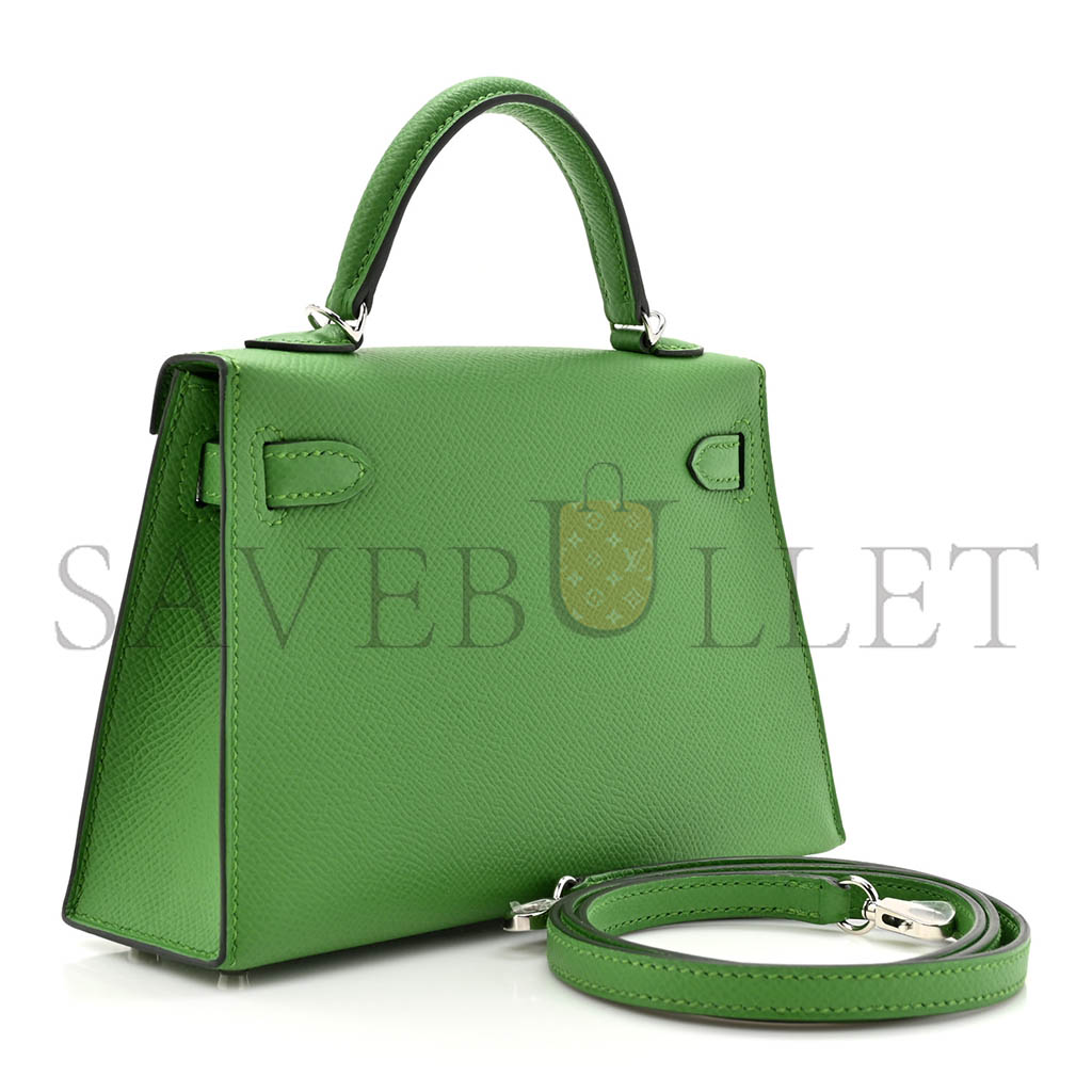 HERMÈS MASTER MINI KELLY II EPSOM GREEN SILVER BUCKLE (19*12*5.5cm) 